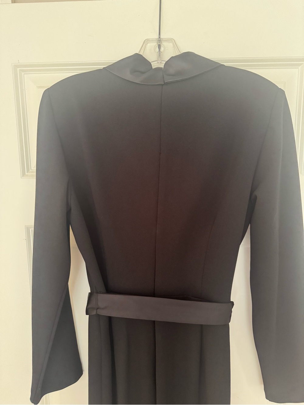 Adrianna Papell Black Satin-Trim Jumpsuit with Tie Belt - Picture 7 of 7